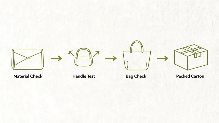 Diagram of beach bag bulk quality inspection steps before shipping