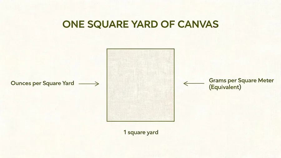 Diagram comparing ounces per square yard to grams per square meter for canvas weight