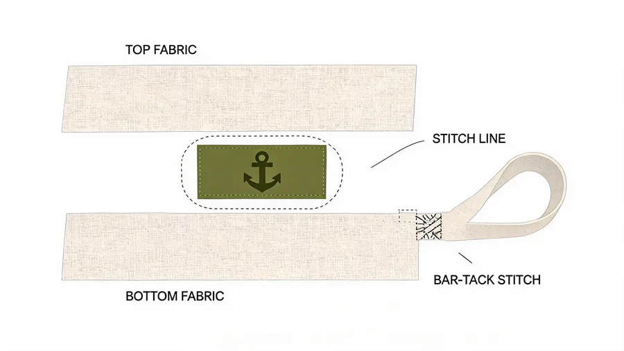 Exploded view of custom reusable grocery bags handle anchor reinforcement