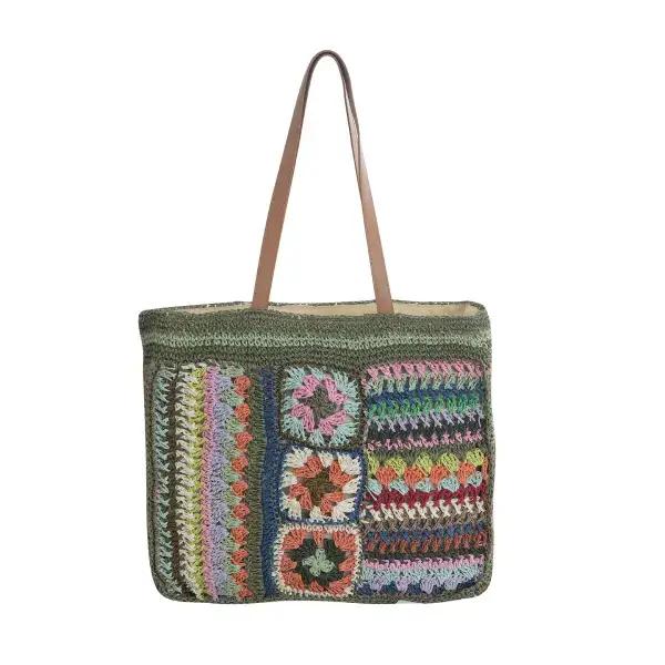 Hand-crocheted contrast-color straw shoulder bag by Camytonc