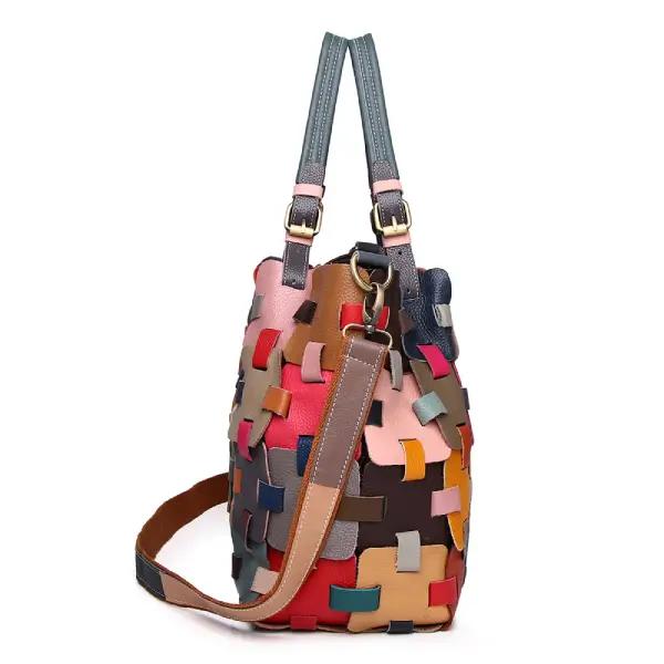 Woven Leather Patchwork Bag, view 2