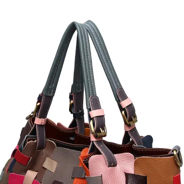 Woven Leather Patchwork Bag, view 3
